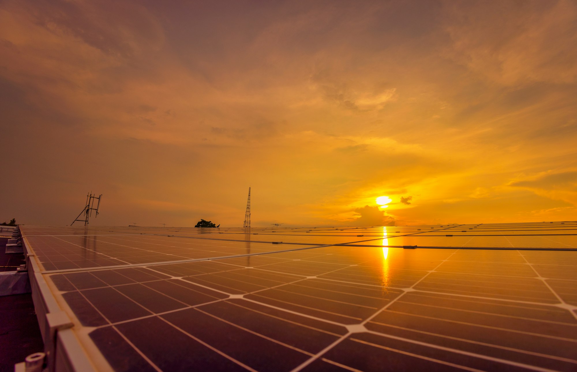 Solar cell with sunlight background, Green energy or safe energy, Solar power station - photovoltaic