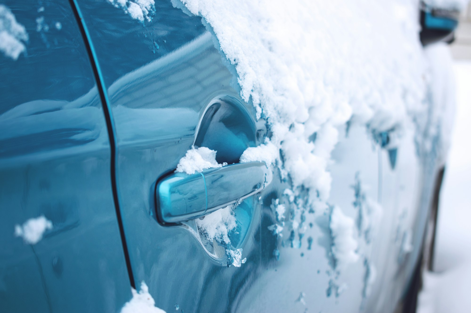 Car winter emergency. Weather-related vehicle emergencies. Automobile covered with snow in the